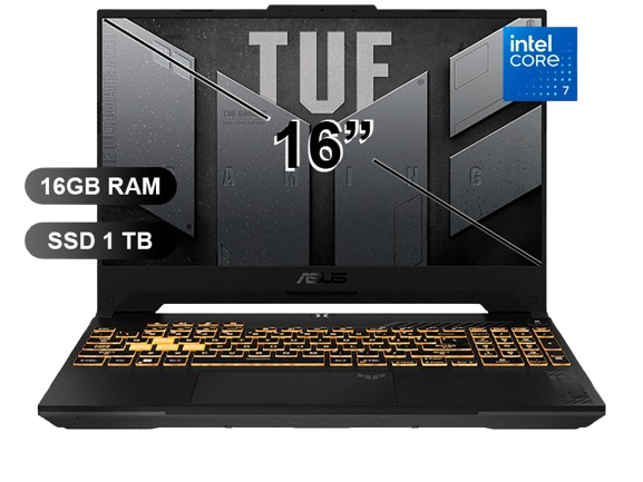 LAPTOP, ASUS TUF F16, C7 240H, 1T SSD, 16GB DDR5, RTX4050 V6GB, 16P FHD, MOCHILA+MOUSE GAMING.